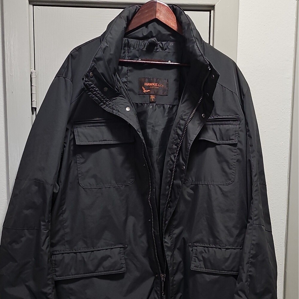 Hawke & Co Men's Black Parka Jacket L Mid-Length Lined Full Zip Snap Pockets